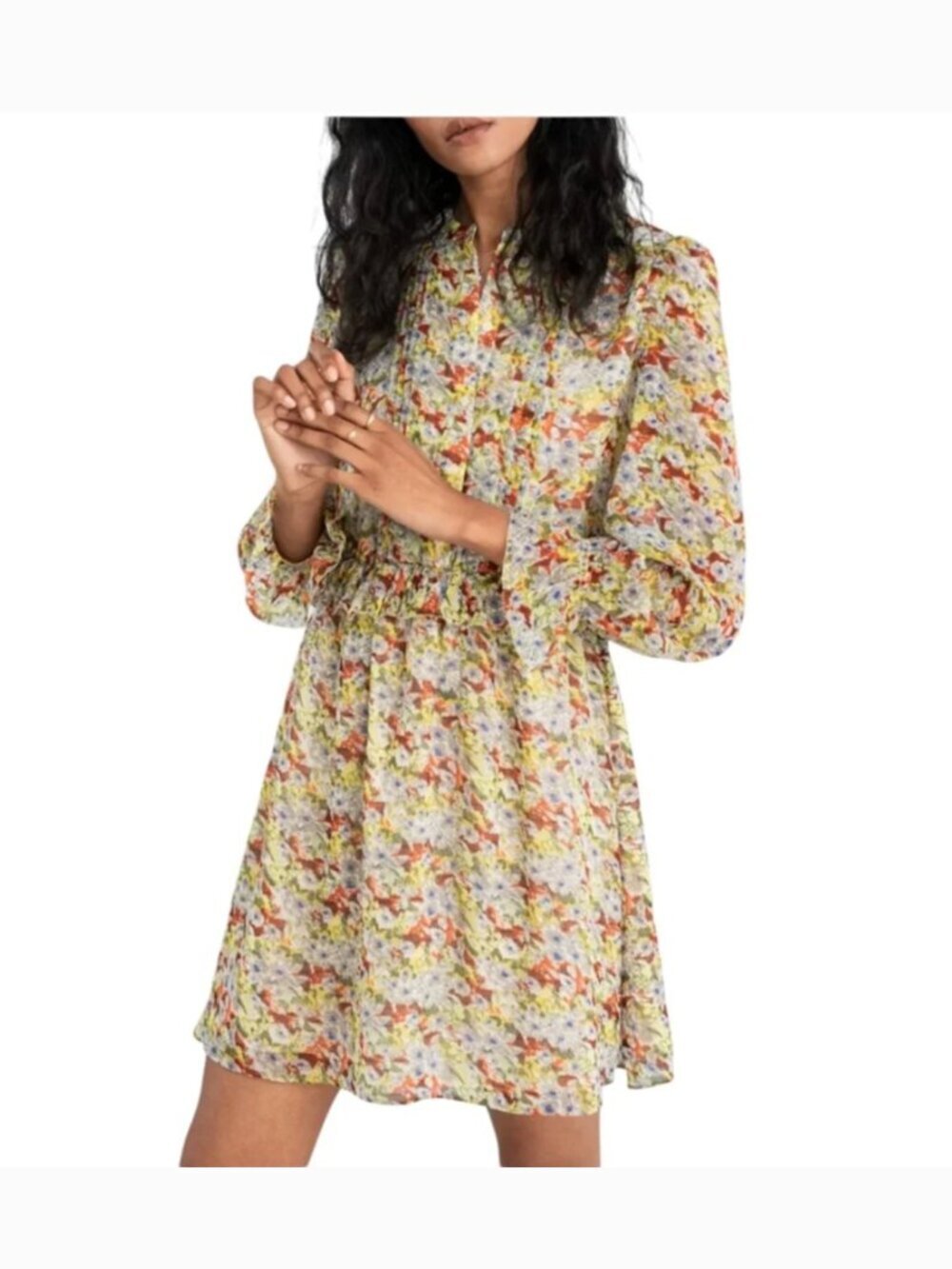 & Other Stories Yellow Floral Button-Front Mini Dress